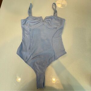 Lulu's Bodysuit Light Blue Striped Adjustable